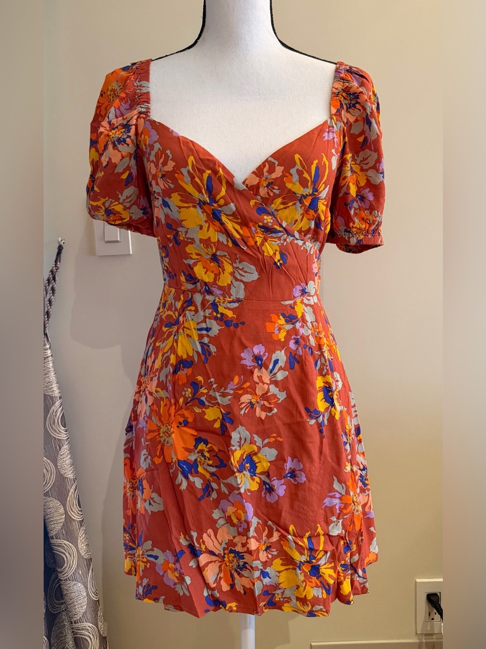 l’space Rust Floral Mini Wrap Dress